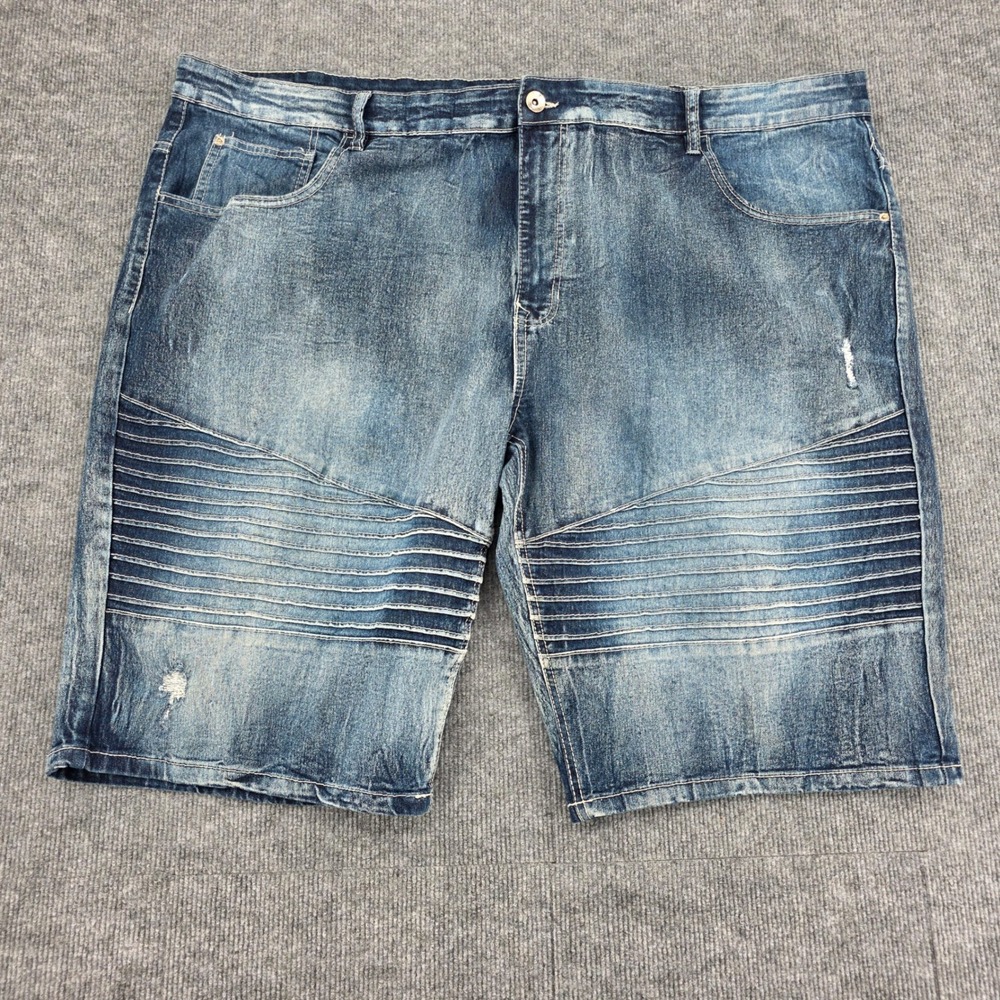 Southpole Mens Biker Denim Shorts Blue Medium Wash Distressed Moto Stretch